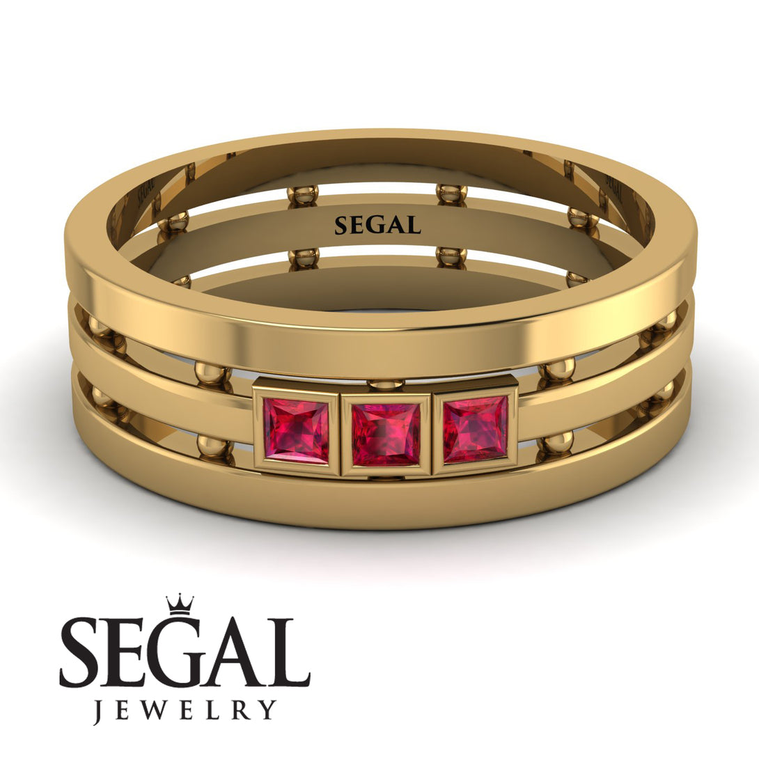 Geometrical Ruby Wedding Ring - David No. 10